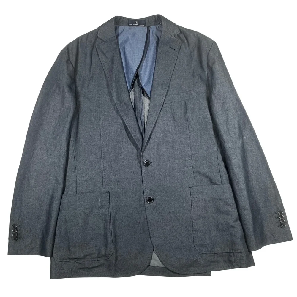 Hart Schaffner Marx Linen Cotton Blend Blazer Mens XL Blue Sport Coat Casual